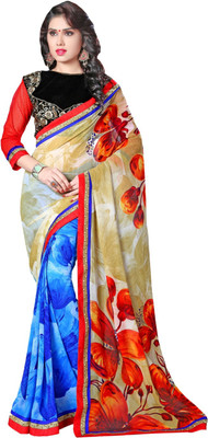 

Lovelylook Embroidered Fashion Georgette Saree(Multicolor), Beige & blue