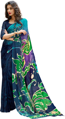 

Parisha Printed Fashion Georgette Saree(Dark Blue), Navy blue