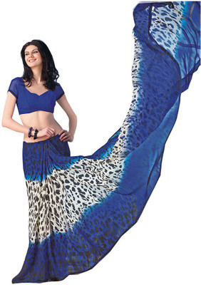 

Indian Wear Online Printed Fashion Pure Chiffon Saree(Blue)