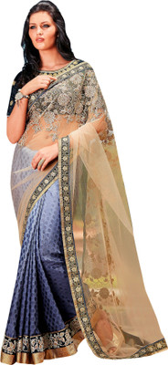 

Brijraj Embroidered Fashion Net, Satin, Jacquard Saree(Grey, White)