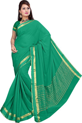 

Roopkala Silks Solid Bollywood Chiffon Saree(Dark Green), Rama green
