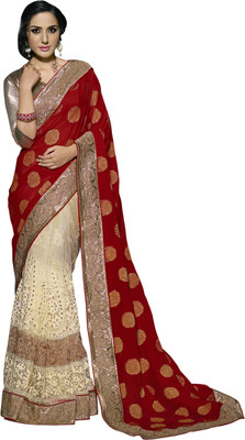 

Jiya Self Design, Embellished, Embroidered Fashion Net Saree(Red, Beige), Beige;red