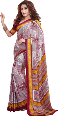 

Khushali Self Design, Printed Fashion Crepe Saree(White, Maroon), Maroon;white