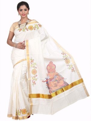 

Fashionkiosks Self Design Balarampuram Cotton Saree(Multicolor), Cream