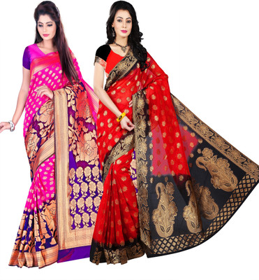 

Weavedeal Embellished Kanjivaram Silk Cotton Blend Saree(Pack of 2, Multicolor)
