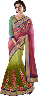 

Jiya Self Design, Embroidered, Embellished Fashion Net, Satin Saree(Pink, Light Green), Light green;pink