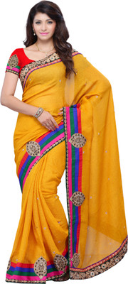 

JTInternational Self Design Fashion Art Silk Saree(Yellow), Multi color
