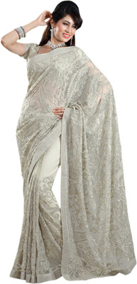 

Vishal Self Design, Solid Fashion Georgette Saree(Grey), Silver