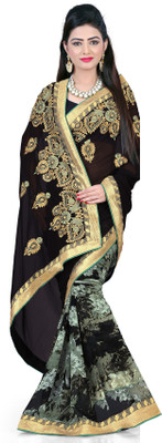 

Khoobee Self Design, Embroidered Fashion Georgette Saree(Black, Multicolor)
