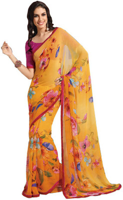 

Indian Wear Online Printed Fashion Pure Chiffon Saree(Yellow)