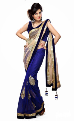 Treadindia Embroidered Bollywood Georgette Saree(Blue)