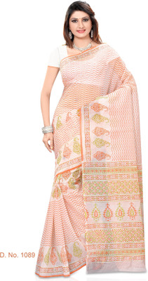 

Indianbeauty Striped, Printed Fashion Cotton Saree(White)