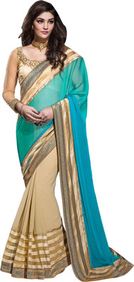 

Khushali Self Design, Embroidered, Embellished Fashion Georgette Saree(Beige, Light Blue, Green), Beige;green;light blue