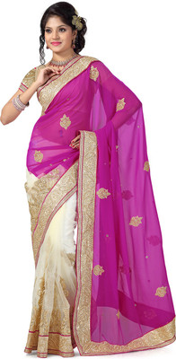 

Ishin Embroidered Fashion Georgette Saree(Pink)