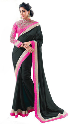 Aksh Fashion Self Design Fashion Georgette Saree(Black)