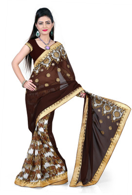 

Khoobee Self Design, Embroidered Fashion Georgette Saree(Brown, Multicolor)