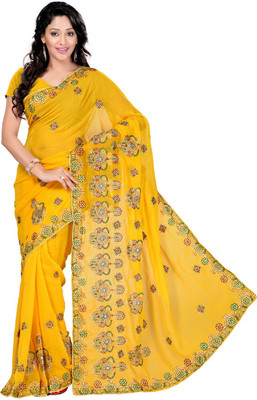 

Desi Butik Embroidered Fashion Art Silk Saree(Yellow, Gold), Gold;yellow