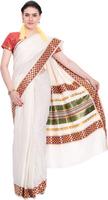 

Darps Self Design Balarampuram Cotton Saree(Multicolor), Cream