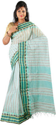 

Hawai Striped Tant Handloom Cotton Saree(Multicolor)