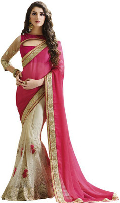 

Kintu Designs Pvt. Ltd. Embroidered Fashion Chiffon Saree(Beige, Pink)