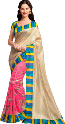 

Ewows Floral Print, Printed Bhagalpuri Art Silk Saree(Pink, Beige), Beige;light pink