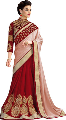 

Brijraj Embroidered Fashion Satin, Chiffon Saree(Pink, Red)