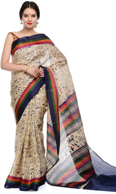 

SAS CREATIONS Printed Maheshwari Cotton, Polycotton Saree(Beige)