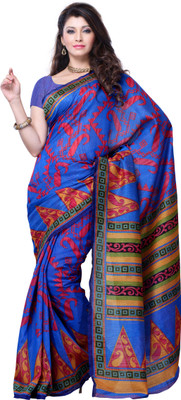 

JTInternational Printed Fashion Art Silk Saree(Blue)