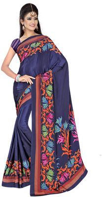 

Desi Butik Printed Daily Wear Crepe Saree(Blue), Dark blue