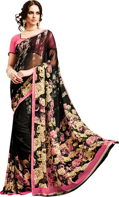 

Jiya Self Design, Printed Fashion Georgette Saree(Black, Multicolor)