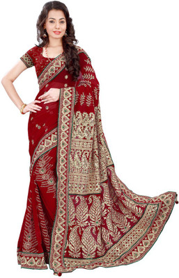 

Desi Butik Embroidered Fashion Georgette Saree(Maroon)