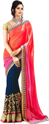 

Limozine Creation Embroidered Fashion Georgette Saree(Multicolor), Orange shaded -nevy blue