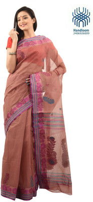 

Tantuja Self Design Tangail Handloom Cotton Saree(Brown)