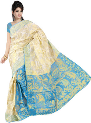 

JagannathSaree Self Design Fashion Silk Saree(White, Brown), Brown;white