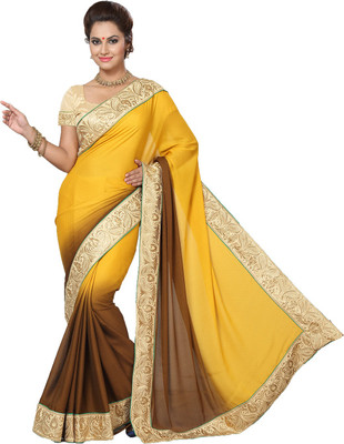 

Ishin Embellished Fashion Modal Saree(Yellow), Brown;yellow