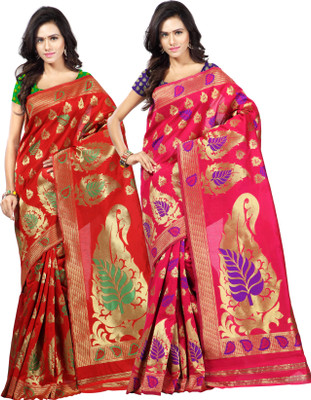 

Weavedeal Embellished Kanjivaram Silk Cotton Blend Saree(Pack of 2, Multicolor)