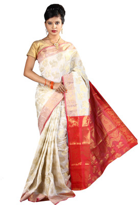 

Anushree Saree Self Design Fashion Chanderi Saree(Multicolor), Red;white