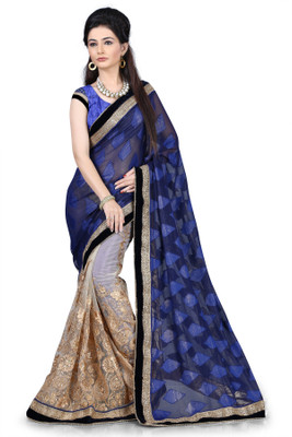 

Indianbeauty Self Design, Embroidered Bollywood Jacquard, Net Saree(Blue, Beige), Beige;blue