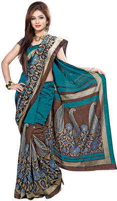 

Khoobee Printed Fashion Silk Saree(Green, Brown), Brown;green