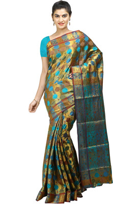 

Mimosa Woven Kanjivaram Art Silk Saree(Blue), Safire