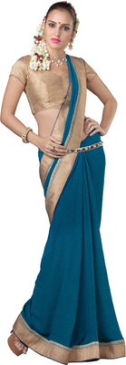 Lovely Look Embroidered Daily Wear Georgette Saree(Green), Teal