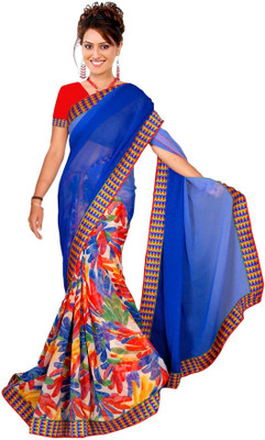 

Jiya Self Design, Printed Daily Wear Georgette Saree(Blue, Multicolor