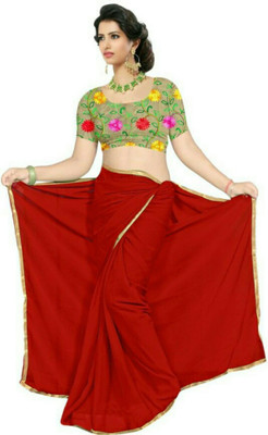 Stylish Sarees Solid/Plain Daily Wear Cotton Blend Saree(Maroon)