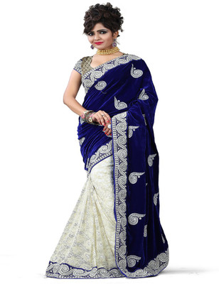 

Stylo Designer Self Design Fashion Handloom Net, Velvet Saree(Blue, White)