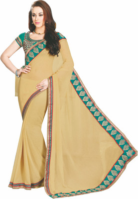 

Khushali Self Design, Embroidered, Embellished Fashion Chiffon Saree(Beige)