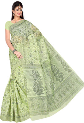 

revathi textiles Printed Gadwal Cotton Saree(Green)