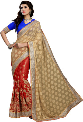 

Khushali Self Design, Embroidered, Embellished Fashion Jacquard, Jacquard Saree(Beige, Red, Blue), Beige;blue;red