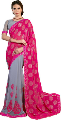 

Khoobee Self Design, Embellished, Embroidered Fashion Jacquard, Chiffon Saree(Pink, Grey), Grey;pink
