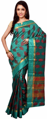 

Urban Vastra Floral Print, Woven Mysore Tussar Silk Saree(Green), Dark green