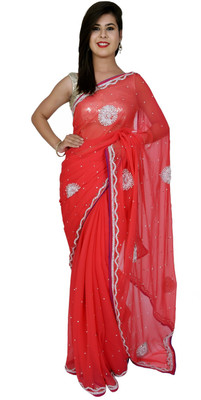 

Ellegent Solid Fashion Georgette Saree(Red)